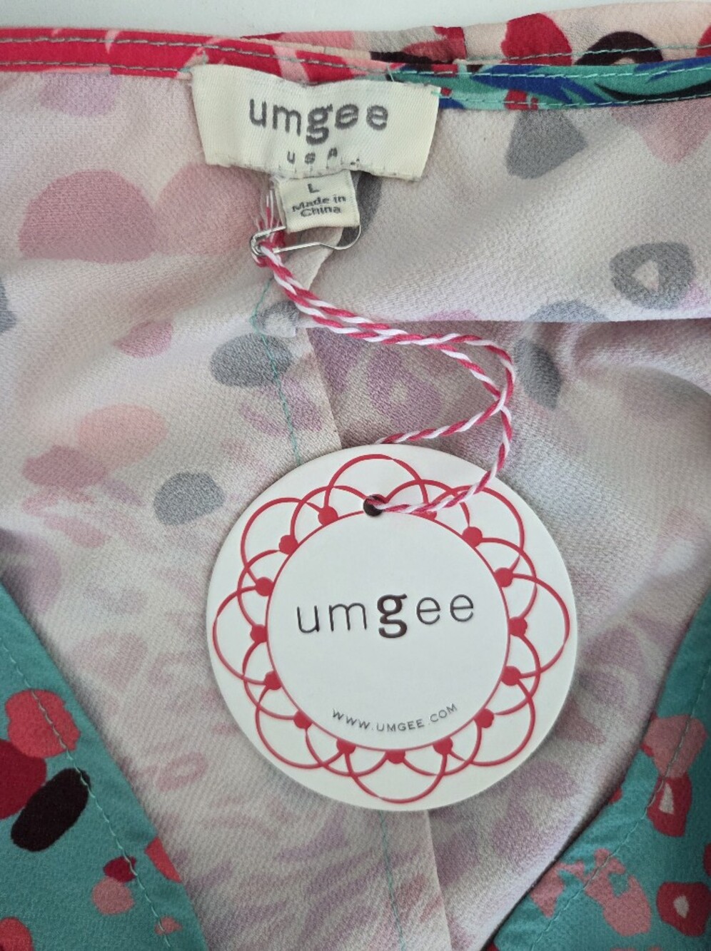New Umgee Floral Animal Mixed Print Crossbody Wrap-Style Blouse Top NWT Large - Picture 7 of 8
